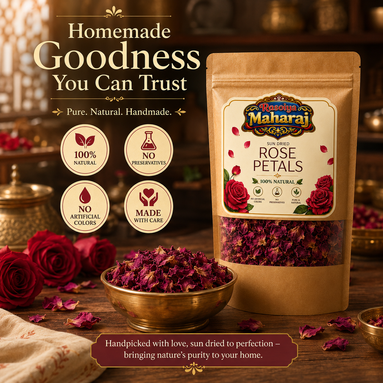 Premium Sun-Dried Rose Petals (Gulab Patti)