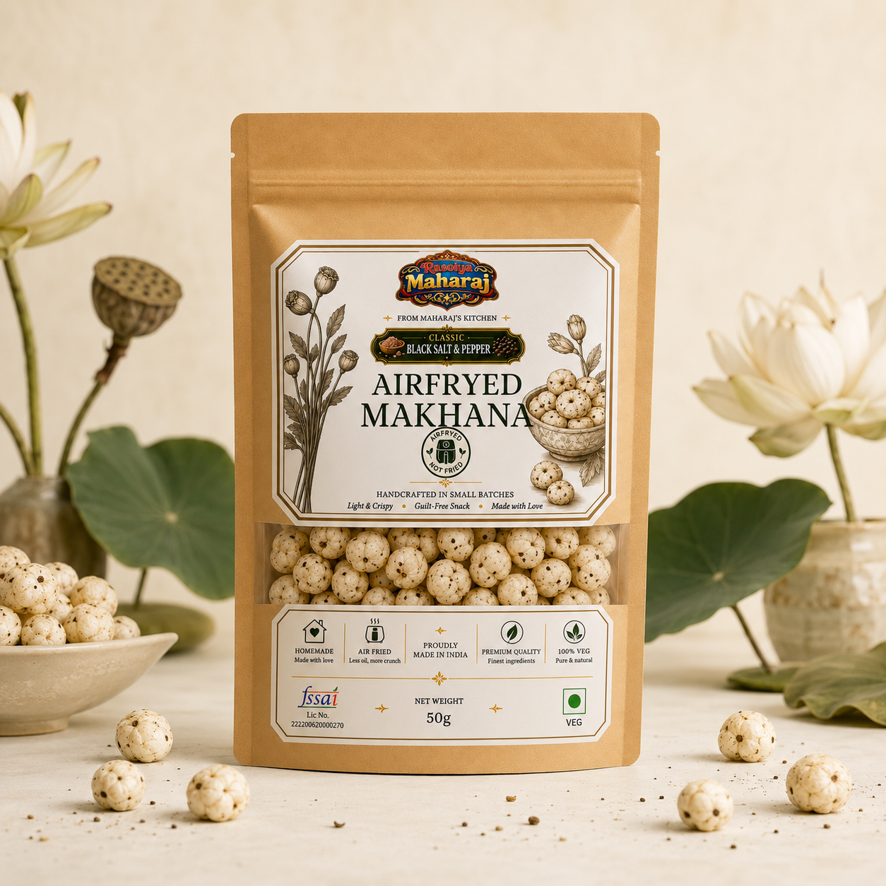 Air Fried Makhana – Black Salt & Pepper | Healthy Fox Nuts Snack