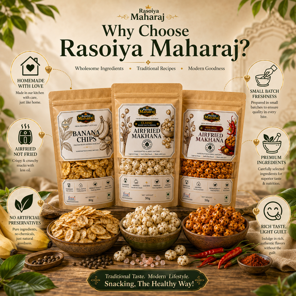 Snacking Trio Combo | Banana Chips + 2 Airfried Makhana