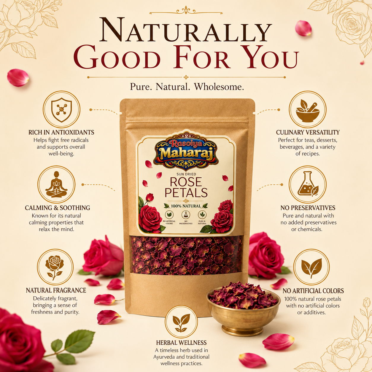 Premium Sun-Dried Rose Petals (Gulab Patti)