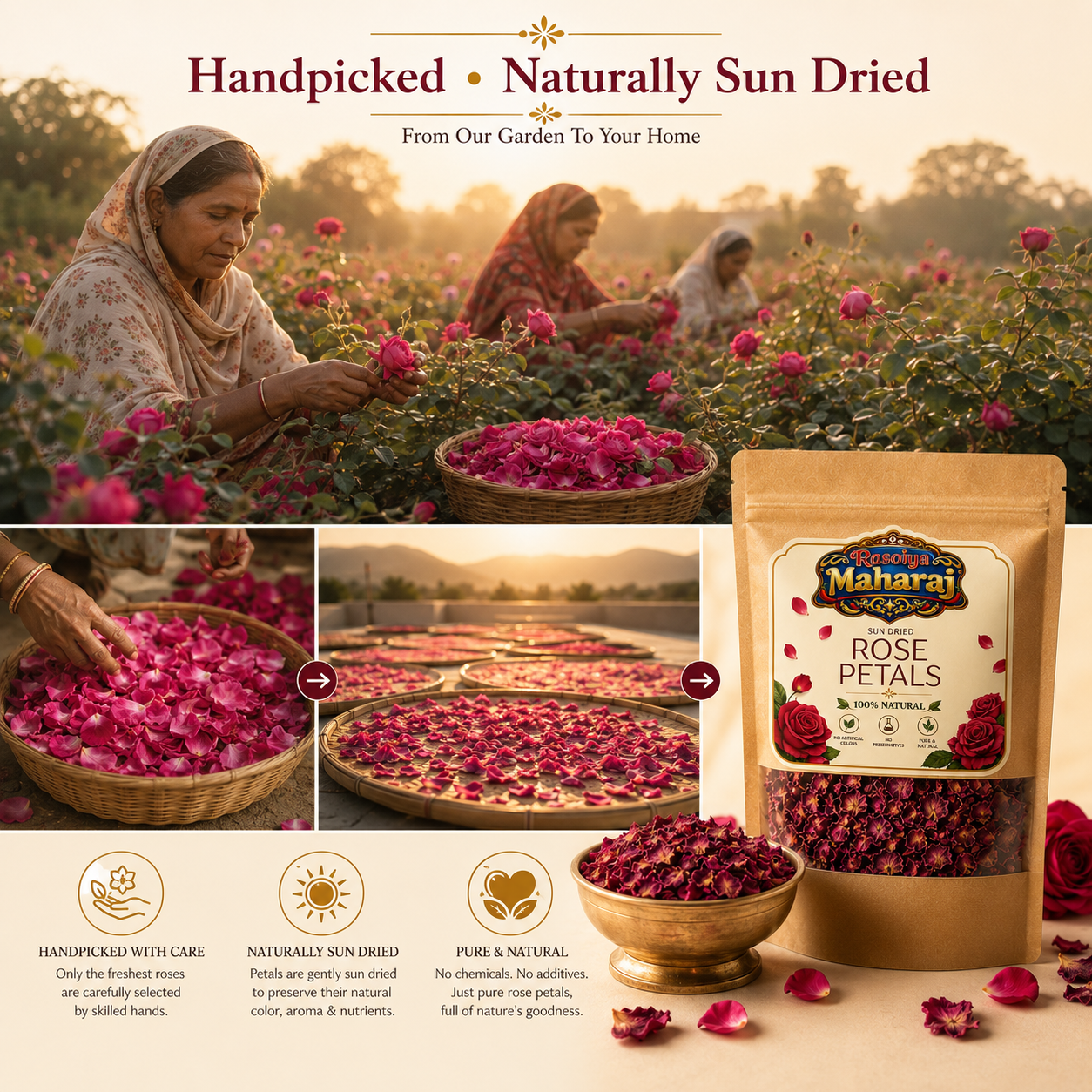 Premium Sun-Dried Rose Petals (Gulab Patti)