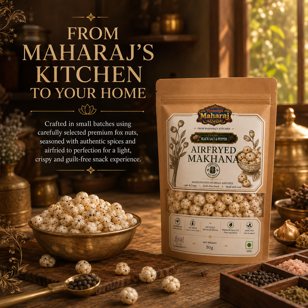 Air Fried Makhana – Black Salt & Pepper | Healthy Fox Nuts Snack