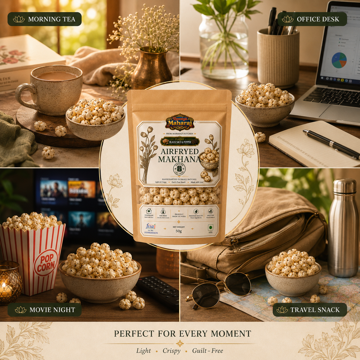 Air Fried Makhana – Black Salt & Pepper | Healthy Fox Nuts Snack